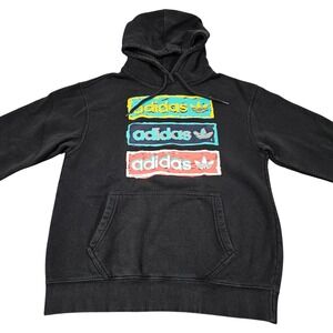 Adidas Hoodie S Black Trefoil Logo Graphic Pullover Streetwear Casual Athleisure